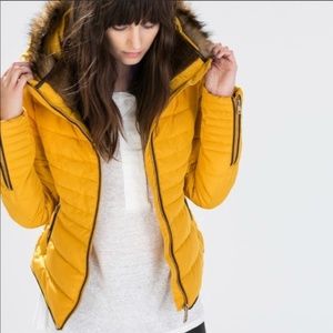 Zara Faux Fur Hood Down Jacket